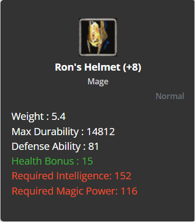 Ron's Helmet (HP) +8