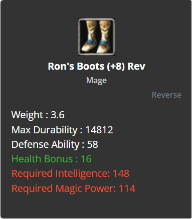 Ron's Boots (HP) +8 (Reverse)