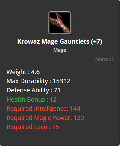 Krowaz Mage Gauntlets +7