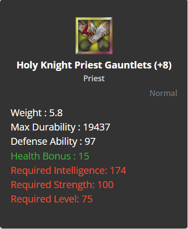 Holy Knight Priest  Gauntlets +8