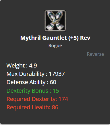 Mythril Gauntlets +5 (Reverse)