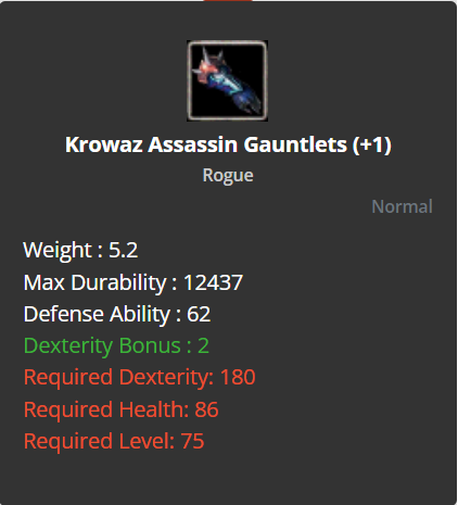 Krowaz Assassin Gauntlets +1