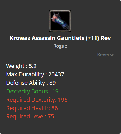 Krowaz Assassin Gauntlets +11 (Reverse)