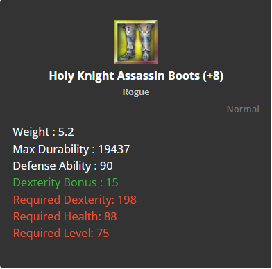 Holy Knight Assassin Boots +8