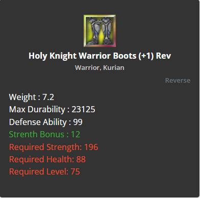 Holy Knight Warrior Boots +1 (Reverse)